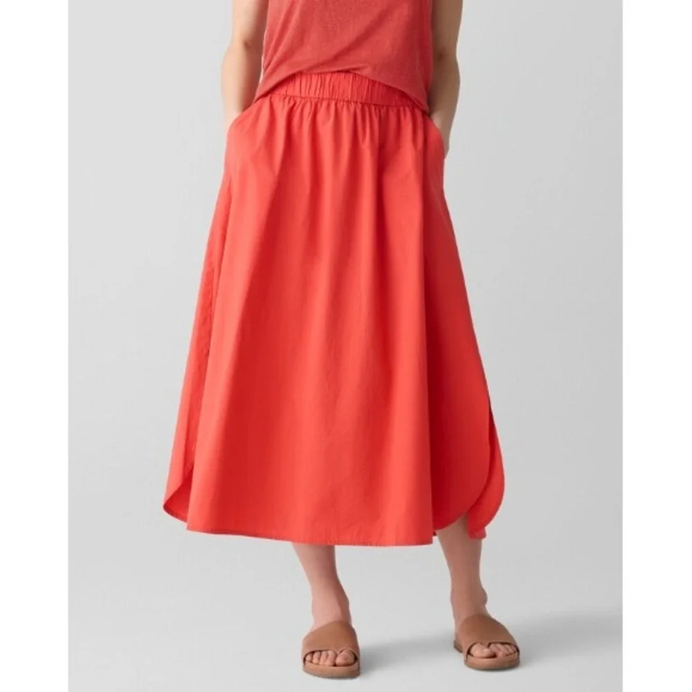 Eileen Fisher 100% Organic Cotton Poplin Skirt Tamarillo Orange Women Size XS
